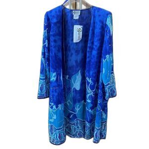 Gunit Fashion Floral Print Duster Women L Cover Up Vintage New Open Sequin Beads